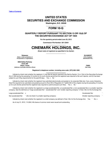 Thumbnail Cinemark Theatres
 10-Q Quarterly Report FY2012 