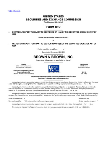 Thumbnail Brown & Brown
 10-Q Quarterly Report FY2012 