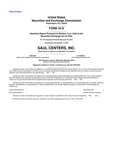 Miniature Saul Centers 10-Q Rapport trimestriel 2012 