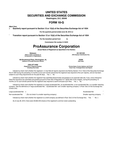 Thumbnail ProAssurance 10-Q Quarterly Report FY2012 