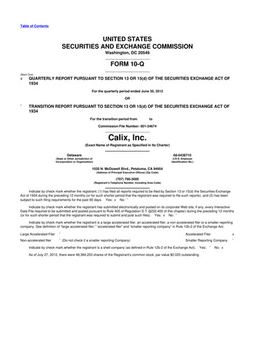 Thumbnail Calix 10-Q Quarterly Report FY2012 