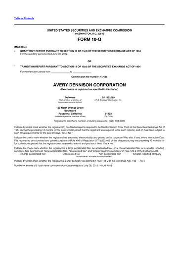 Miniature Avery Dennison
 10-Q Rapport trimestriel 2012 