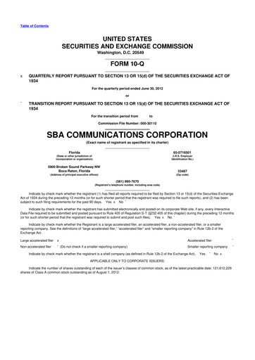 Miniature SBA Communications 10-Q Rapport trimestriel 2012 