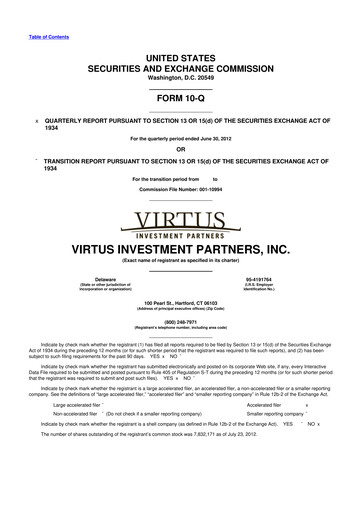 Vorschaubild Virtus Investment Partners 10-Q Quartalsbericht 2012 