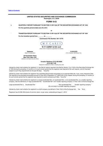 Thumbnail W. P. Carey 10-Q Quarterly Report FY2012 