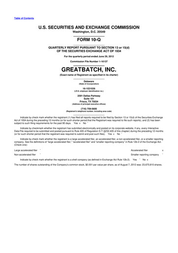 Vorschaubild Integer Holdings
 10-Q Quartalsbericht 2012 