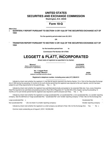 Thumbnail Leggett & Platt

 10-Q Quarterly Report FY2012 