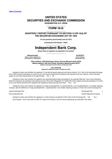 Miniature Independent Bank Corp. 10-Q Rapport trimestriel 2012 