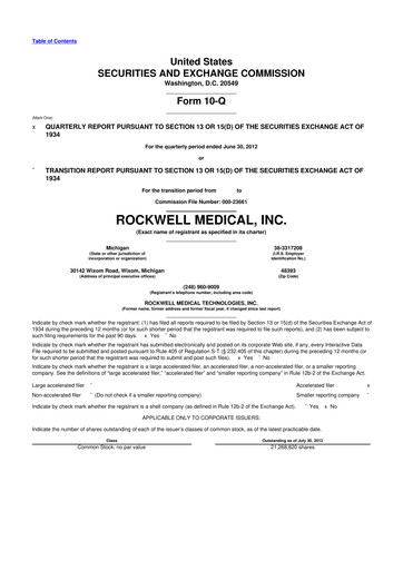 Vorschaubild Rockwell Medical
 10-Q Quartalsbericht  