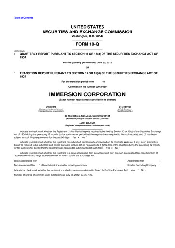 Miniature Immersion Corporation
 10-Q Rapport trimestriel 2012 