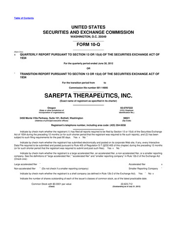 Thumbnail Sarepta Therapeutics
 10-Q Quarterly Report FY2012 