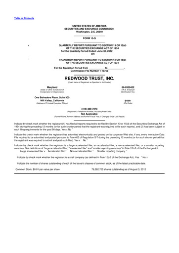 Vorschaubild Redwood Trust 10-Q Quartalsbericht 2012 