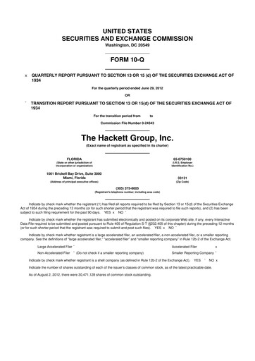 Vorschaubild The Hackett Group

 10-Q Quartalsbericht 2012 