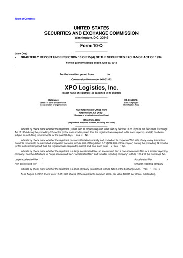 Thumbnail XPO Logistics 10-Q Quarterly Report FY 