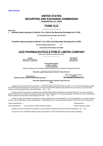 Vorschaubild Jazz Pharmaceuticals 10-Q Quartalsbericht 2012 