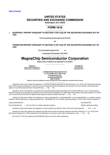 Vorschaubild Magnachip Semiconductor 10-Q Quartalsbericht 2012 