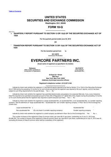 Miniature Evercore 10-Q Rapport trimestriel 2012 