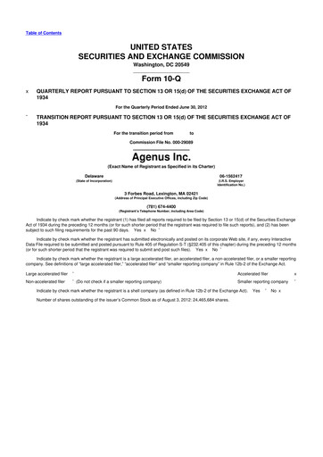 Thumbnail Agenus
 10-Q Quarterly Report FY2012 