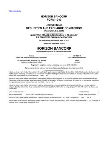 Thumbnail Horizon Bancorp 10-Q Quarterly Report FY2012 
