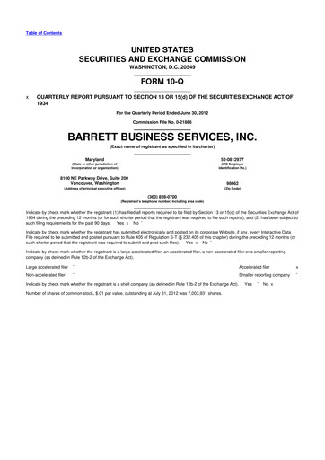 Thumbnail Barrett Business Services 10-Q Quarterly Report FY2012 