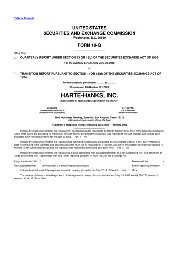 Miniature Harte Hanks 10-Q Rapport trimestriel 2012 