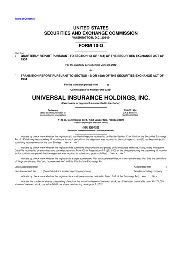 Thumbnail Universal Insurance Holdings 10-Q Quarterly Report FY2012 