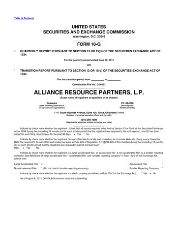 Vorschaubild Alliance Resource Partners 10-Q Quartalsbericht  