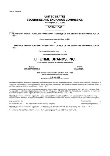 Miniature Lifetime Brands 10-Q Rapport trimestriel 2012 