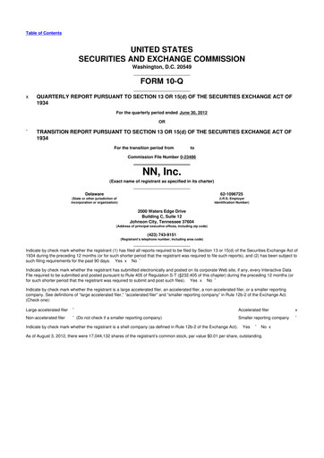 Thumbnail NN, Inc.
 10-Q Quarterly Report FY 