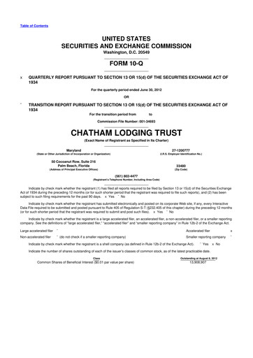 Thumbnail Chatham Lodging Trust 10-Q Quarterly Report FY2012 