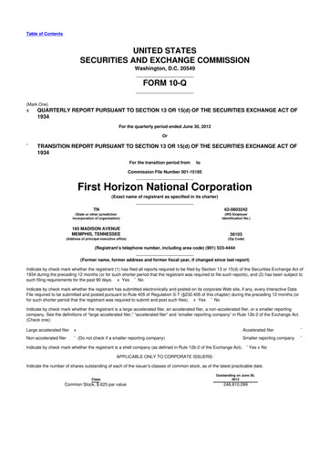 Miniature First Horizon Corporation 10-Q Rapport trimestriel 2012 