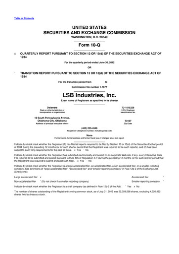 Thumbnail LSB Industries 10-Q Quarterly Report FY2012 
