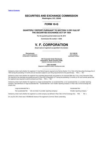 Vorschaubild VF Corporation 10-Q Quartalsbericht 2012 