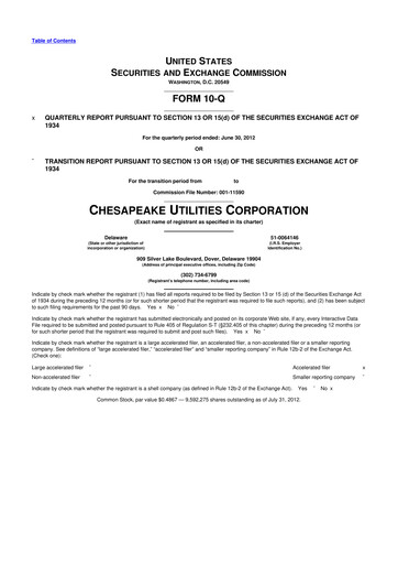 Thumbnail Chesapeake Utilities
 10-Q Quarterly Report FY2012 