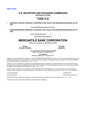 Thumbnail Mercantile Bank 10-Q Quarterly Report FY2012 