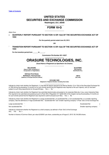 Thumbnail OraSure Technologies 10-Q Quarterly Report FY2012 
