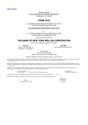 Vorschaubild BNY Mellon (Bank of New York Mellon) 10-Q Quartalsbericht 2012 