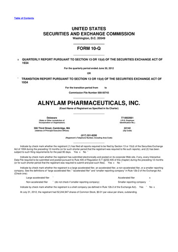 Thumbnail Alnylam Pharmaceuticals
 10-Q Quarterly Report FY2012 