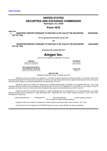Miniature Amgen 10-Q Rapport trimestriel 2012 