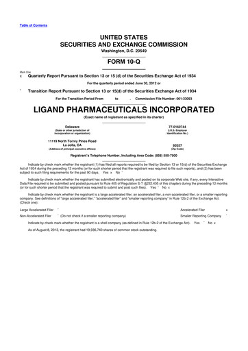 Miniature Ligand Pharmaceuticals 10-Q Rapport trimestriel 2012 