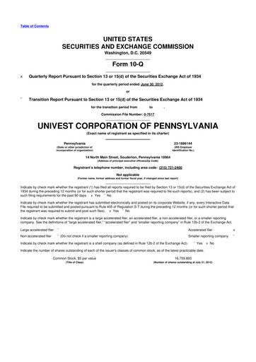 Thumbnail Univest Financial Corporation 10-Q Quarterly Report FY2012 