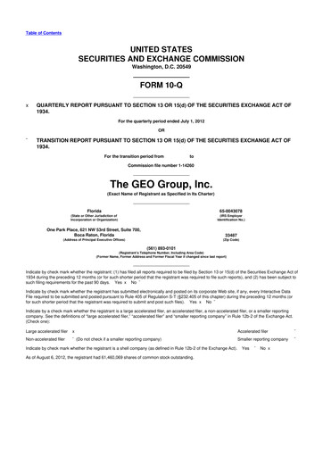 Thumbnail Geo Group 10-Q Quarterly Report FY2012 