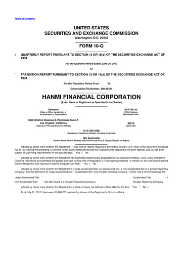 Thumbnail Hanmi Financial 10-Q Quarterly Report FY2012 