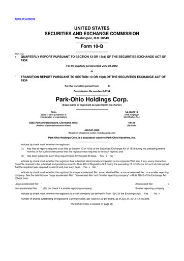 Thumbnail ParkOhio Holdings Corp. 10-Q Quarterly Report FY2012 