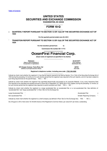 Thumbnail OceanFirst Financial 10-Q Quarterly Report FY2012 