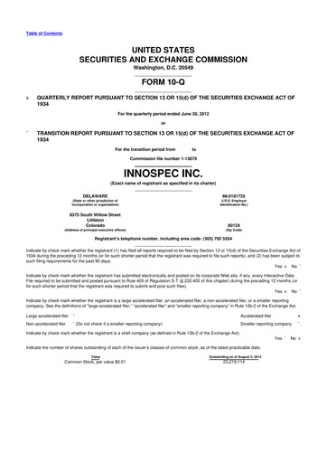 Thumbnail Innospec 10-Q Quarterly Report FY2012 