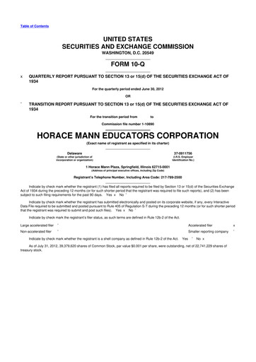 Vorschaubild Horace Mann Educators 10-Q Quartalsbericht 2012 
