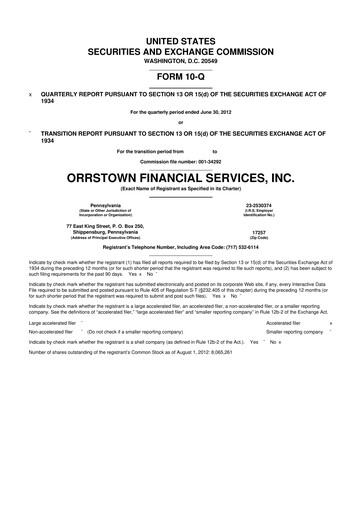 Thumbnail Orrstown Financial Services 10-Q Quarterly Report FY2012 