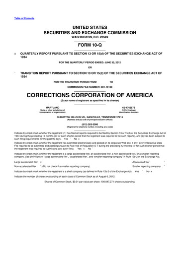Thumbnail CoreCivic 10-Q Quarterly Report FY2012 