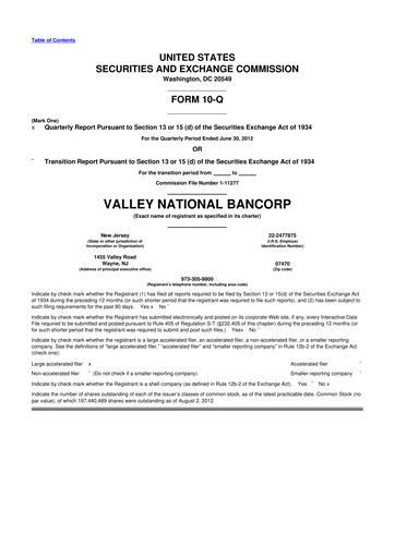 Thumbnail Valley Bank 10-Q Quarterly Report FY2012 